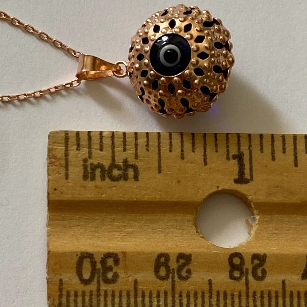 🧿925 Silver necklace blue glass evileye bead 14K rose gold plated - Picture 3 of 4